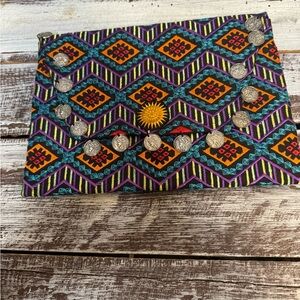Colorful Geometric Clutch with Coin Accents